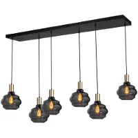 Masterlight Lampe suspendue 6 lumières - dorée - Porto avec des verres à fumée Ball