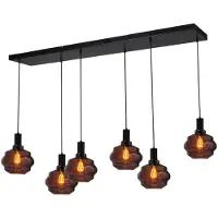 Masterlight Lampe suspendue 6 lumières - noire - Porto avec des lunettes Ball rouges