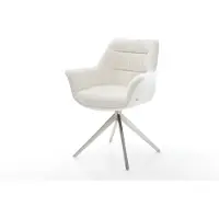 DELIFE Chaise-pivotante Kaira-Flex bouclé doux beige pied croisé large acier inoxydable pivotement sur 360° fonction bascule