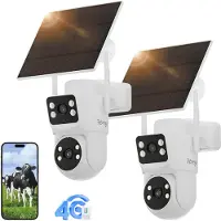 HDeye 2 caméras de sécurité solaires 4G avec batterie d'une autonomie de 3 mois et détection PIR – Double objectif, vision nocturne 2K,à distance via une application pour la surveillance extérieure