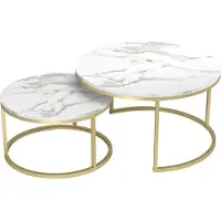 Sonstiges Table basse 2pcs Marbre Or Blanc Rond Moderne 80x80cm 60x60cm