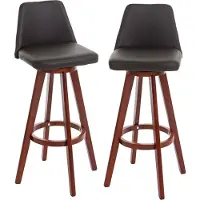 Mendler Lot de 2 tabourets de bar HWC-C43, chaise de bar tabouret de comptoir, bois similicuir pivotant marron