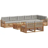 vidaXL Ensemble de canapés d'extérieur avec coussins 9 pièces Naturel et gris clair