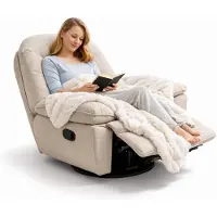 FlexiSpot Fauteuil de relaxation ovale XC6 avec couverture, fauteuil TV pivotant à 360° avec fonction d'inclinaison, dossier et repose-pieds réglables séparément, beige