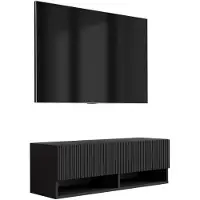 3Xeliving Meuble TV avec façade à motifs rainurés, finition noire mate, dimensions : 100 x 32 x 33 cm