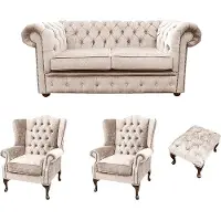 AEA Chesterfield Sofagarnitur Leder Chesterfield Komplett Set Sofa Couch 430