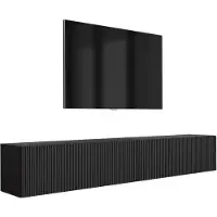 3Xeliving Meuble TV (2 x 100 cm), façades à moulures, finition noire mate, dimensions : 200 x 32 x 33 cm