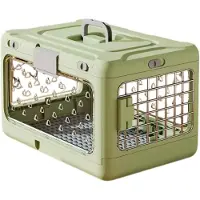Zimilo Cage de transport pliable pour chats et chiens, avec fenêtre transparente, aération, grille métallique et tapis absorbant, vert