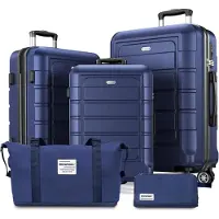 Sonstiges SHOWKOO Ensemble de valises 5pcs ABS+PC coque rigide Roulettes légères Serrure TSA - Bleu