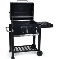 Wiltec Chariot Barbecue à Charbon 1130x475x 1000mm Clapet anti-feu Hauteur réglable Thermomètre Espaces rangement Ouvre-bouteille Grillade Jardin BBQ