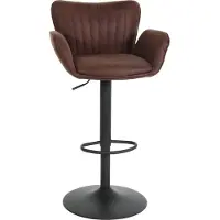Mendler Tabouret de bar HWC-M67, chaise de bar pivotante, avec accoudoirs repose-pieds pivotant tissu/textile fer brun foncé pied noir