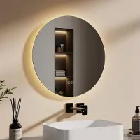 Emke Miroir de salle de bain LED , rond, 50 cm, avec éclairage, 3 températures de couleur (3000-6500 K : blanc froid, neutre, blanc chaud), intensité réglable