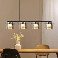 ZMH Lampe suspendue pour table à manger, lampe suspendue en verre à 4 ampoules, lampe de salle à manger de 140 cm, suspension LED réglable en hauteur, lampe suspendue pour salle à manger et couloir