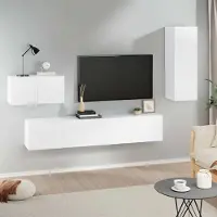 vidaXL 4 pcs. Ensemble d'armoires de télévision blanc en bois composite - Ensemble d'armoires de télévision - Armoire de télévision - Support de télévision