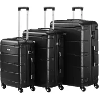 Zelsius Set de valises 3 pièces, noir, valise de voyage en ABS avec serrure à combinaison et séparateur intérieur