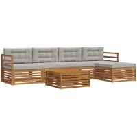 vidaXL Ensemble de canapés d'extérieur avec coussins 6 pièces Naturel et gris clair