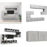 vidaXL 10 pcs. Set d'armoires TV gris béton bois composite - Set d'armoires TV - Set d'armoires TV suspendues - Set d'armoires TV suspendues
