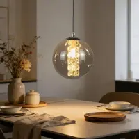 ZMH Lampe suspendue en verre, 1 ampoule, lampe de table à manger, hauteur réglable (120 cm), douille G9, pour table à manger, chambre à coucher, salle à manger, bar, gris fumé