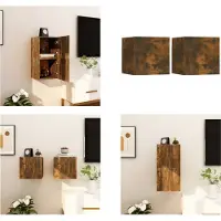 vidaXL Meuble TV mural, lot de 2, chêne fumé, 30,5 x 30 x 30 cm - Meuble TV mural - Meubles TV muraux - Meubles TV - Meubles TV