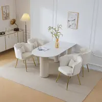 Flieks Chaise de salle à manger Chaise rembourrée par 6, chaise de cuisine Chaise de salon Chaise de maquillage avec coussin, chaise de loisirs avec pieds en métal et revêtement en velours, Beige