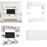vidaXL 8 pcs. Set d'armoires TV Blanc Bois composite - Set d'armoires TV - Set d'armoires TV suspendues - Set d'armoires TV suspendues