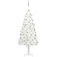 vidaXL 2024 Arbres de Noël artificiels modernes Arbre de Noël artificiel avec éclairage & boules Blanc 210 cm 934840