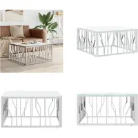 vidaXL Table basse argentée 80x80x40 cm Acier inoxydable et verre - Table basse - Tables basses - Table d'appoint - Table de salon