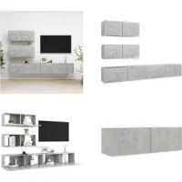 vidaXL 4 pcs. Set d'armoires TV Gris béton Bois composite - Set d'armoires TV - Set d'armoires TV suspendues - Set d'armoires TV suspendues