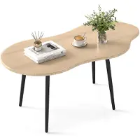 Costway Table basse en bois, table de salon en forme de nuage avec structure métallique, table basse moderne, table de salon pour salon et bureau, 100 x 51 x 44 cm, naturel