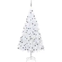 vidaXL Meubles Sapin de Noël artificiel avec lumières et boules, blanc, 210 cm DE77061