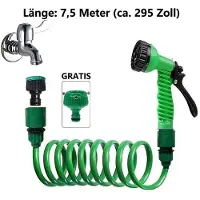 Raptor Gaming Kit de tuyau d'arrosage en spirale de 7,5 m avec pistolet multifonction à 7 jets, haute pression, anti-fuites, pour le jardin, la voiture, le nettoyage et l'extérieur, vert
