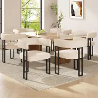 Flieks lot de 6 chaises de salle à manger, chaise de salle à manger en peau d'agneau, chaise de cuisine rembourrée avec dossier, beige