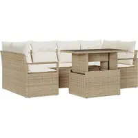 vidaXL ensemble de 7 canapés de jardin avec coussins beige Poly-Rattan, Canapé de jardin 2 places avec rangement et coussins beige Poly-Rattan, Canapés de jardin DesignMöbel Nouveau