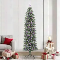 vidaXL Style élégant Arbre de Noël artificiel élancé Vert et blanc 240 cm FR7167251