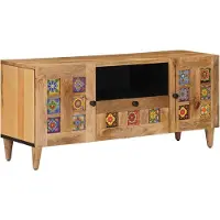 Syfax Meuble TV Naturel 105 x 33,5 x 46 cm Bois de mangue massif