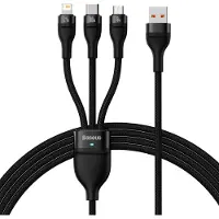 Baseus Câble Usb 3W1 Flash Series, Usb-C + Micro Usb + Lightning, 100W, 1.2M (Czarny)