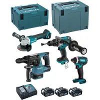 Makita Kit DLX4050TJ (DHP481 + DTD152 + DHR243 + DGA504 + 3 x 5.0 Ah + DC18RC + MAKPAC 3 + MAKPAC 4)