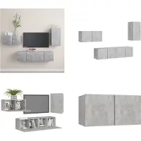 vidaXL 4 pcs. Set d'armoires TV Gris béton Bois composite - Set d'armoires TV - Set d'armoires TV suspendues - Set d'armoires TV suspendues