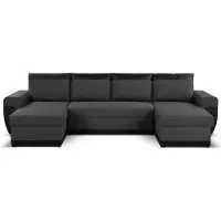 Best Mobilier Milan - Canapé d'angle panoramique - convertible - 7 places - 2 coffres de rangement , Noir / Gris