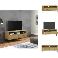 vidaXL Meuble TV OSLO avec pieds métalliques Pin massif brun - Meubles TV