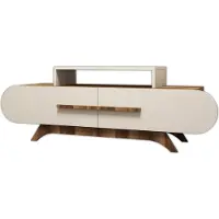 Dmora Armoire TV Praesepem, support pour téléviseur de salon, sideboard bas de salon, base de support TV, 145x37 h50 cm, noyer et crème