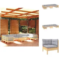 vidaXL Ensemble de salon de jardin de 11 pièces avec coussins gris en pin - Ensembles de meubles de jardin