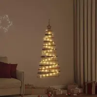 vidaXL Meuble Arbre de Noël avec 50 LED Naturel 120 cm Bois de frêne massif - 2757924