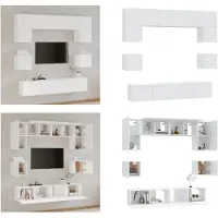 vidaXL 8 pcs. Ensemble d'armoires de télévision blanc en bois composite - Ensemble d'armoires de télévision - Armoire de télévision - Support de télévision
