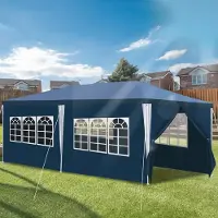 Peviasot Pavillon de jardin 3 x 6 m avec 4 parois latérales, tente portable imperméable avec tiges en spirale, bleu