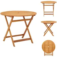 vidaXL Table de jardin pliante Ø 90 x 75 cm en bois massif d'eucalyptus - Tables de jardin