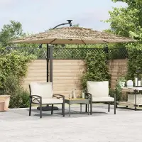 Prolenta Maison Exclusive - Parasol avec éclairage LED et mât en acier, couleur marron, dimensions : 269 x 269 x 235 cm