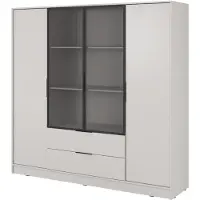 Bettso Armoire moderne LYKE avec façade en verre Beige avec LED