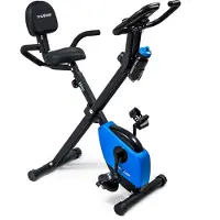 Thunder Vélo d'appartement magnétique TINY pliable avec dossier, 8 niveaux de résistance, capteurs de fréquence cardiaque, écran LCD, gourde
