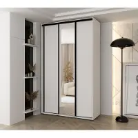MINIO go for it , armoire VADO, 160 x 235,2 x 60 cm, 3 portes coulissantes (dont 1 miroir), 10 étagères, 2 tringles métalliques, poignées en acier, blanc mat